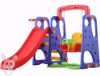 Picture of A slide and swing game set with a 3-in-1 multi-colored basketball hoop