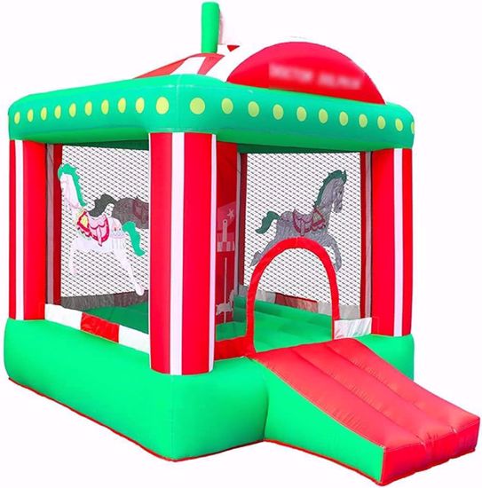 Picture of ÷Inflatable Bouncy Castle for Home Garden Kids Summer Trampoline Suitable for 3-4 PE (Outdoor Entertainment) (Red + Green, 195 x 280 x 245cm)