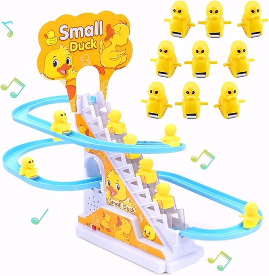 Picture of 41/Mini Duck Climbing Toys, Electric Duck Race Track Play Set, Fun Roller Coaster Toy with 9 Flashing LED Lights and Music Button, Fun Duck Stair Climbing Toy for Kids...