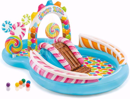 Picture of 57/Intex Candy Inflatable Kids Pool, 3.25m * 2.67m * 1.02m Swimming Pool with Water Slide