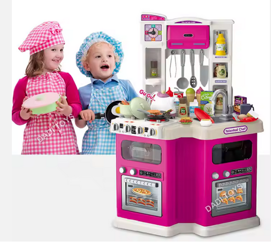 Picture of 215/ Kids Kitchen Playset with Vertical Divider 98 Pieces Large Double Ended Kitchen Playset with Music and Light for Kids