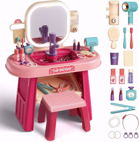 Picture of 334/Yalogomb Fantiti Toddler Set with Mirror and Seat, Kids Makeup Set with Accessories, Washbasin, Lights and Music, Suitable for Toddlers