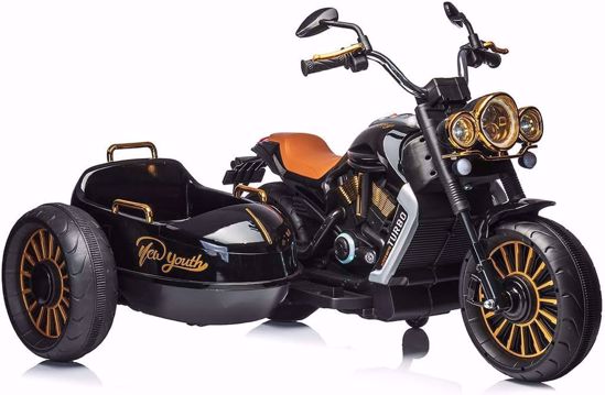 صورة 342/دراجة تشيبولينو ديو ترون الكهربائية للأطفال، مع عربة جانبية، ووظيفة تشغيل الموسيقى، لطفلين، اللون: أسود