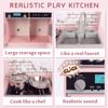 صورة 355/مجموعة مطبخ ألعاب خشبية للأطفال الصغار، هدية مطبخ ألعاب للأولاد والبنات  الحجم: 81 × 48 × 28 سم (وردي)