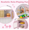 صورة 370/مطبخ لعب للأطفال من كوستواي، مطبخ خشبي للعب التخيلي مع أضواء وأصوات، فرن، ميكروويف، حوض، صنبور، أدوات مطبخ، مجموعة لعب دور الطاهي للأطفال للأولاد والبنات (وردي)