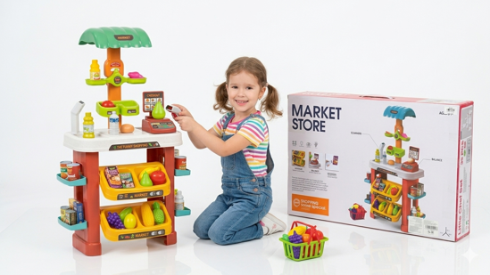 صورة 448/سوبر ماركت للأطفال" (Market Store)، وهي مجموعة ألعاب تظاهرية تهدف لمحاكاة تجربة التسوق وبيع البقالة.