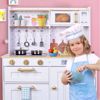 Picture of Kids House Kitchen White and Gold: Cocina de Juguete de Madera para Niñas con Detalles Dorados, Incluye 4 Utensilios para Cocinar, Microondas, Fregadero y...