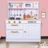Picture of Kids House Kitchen White and Gold: Cocina de Juguete de Madera para Niñas con Detalles Dorados, Incluye 4 Utensilios para Cocinar, Microondas, Fregadero y...