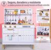 Picture of Kids House Kitchen White and Gold: Cocina de Juguete de Madera para Niñas con Detalles Dorados, Incluye 4 Utensilios para Cocinar, Microondas, Fregadero y...
