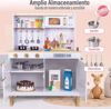 Picture of Kids House Kitchen White and Gold: Cocina de Juguete de Madera para Niñas con Detalles Dorados, Incluye 4 Utensilios para Cocinar, Microondas, Fregadero y...