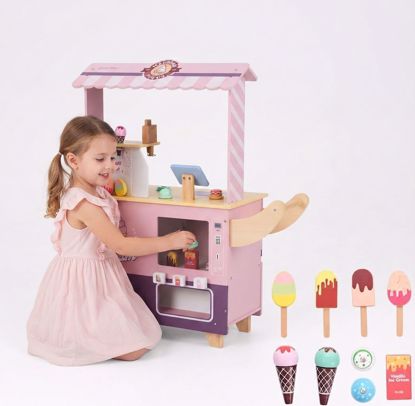 Picture of  HONEY JOY Kids Ice Cream Cart & Shop, Wooden Grocery Store w/Play Food, Vending Machine, Ice Cream Maker, Screen, Dessert Display Stand, Truck - Gift for Boys & Girls (Pink) 