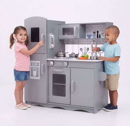 Picture of  GALACTICA Wooden Pretend Play Kitchen with Utensil Toys for Kids Boys Girls Children's Cooking Role Play Set Game Gift WW-PK-04 Grey 